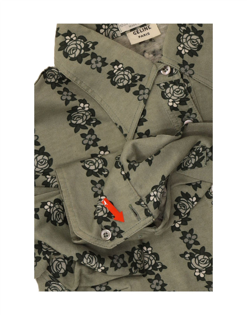CELINE Womens Shirt IT 42 Medium Khaki Floral Cotton Designer Vintage Celine and Second-Hand Celine from Messina Hembry 