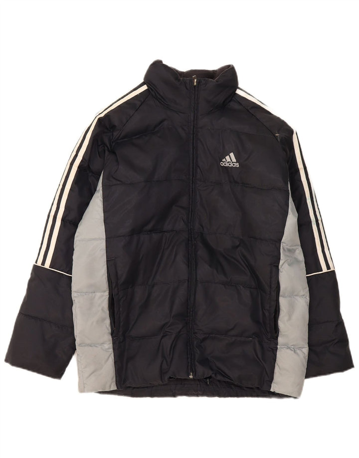 ADIDAS Boys Padded Jacket 11-12 Years Navy Blue Colourblock Polyamide