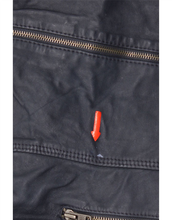 Damska skórzana kurtka z kapturem Superdry UK 14, średnia granatowa skóra