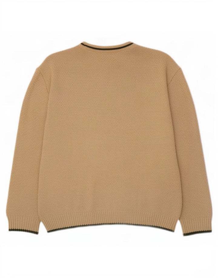 Vintage męski sweter z wycięciem pod szyją, mały beż