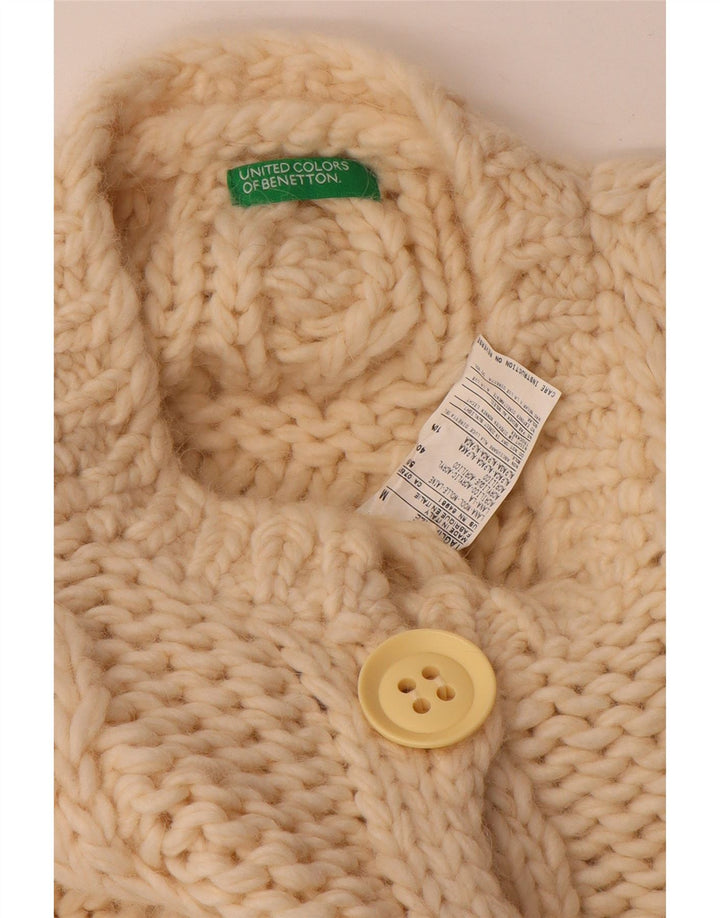 Damski sweter rozpinany Benetton UK 14, średnia wełna w kolorze złamanej bieli