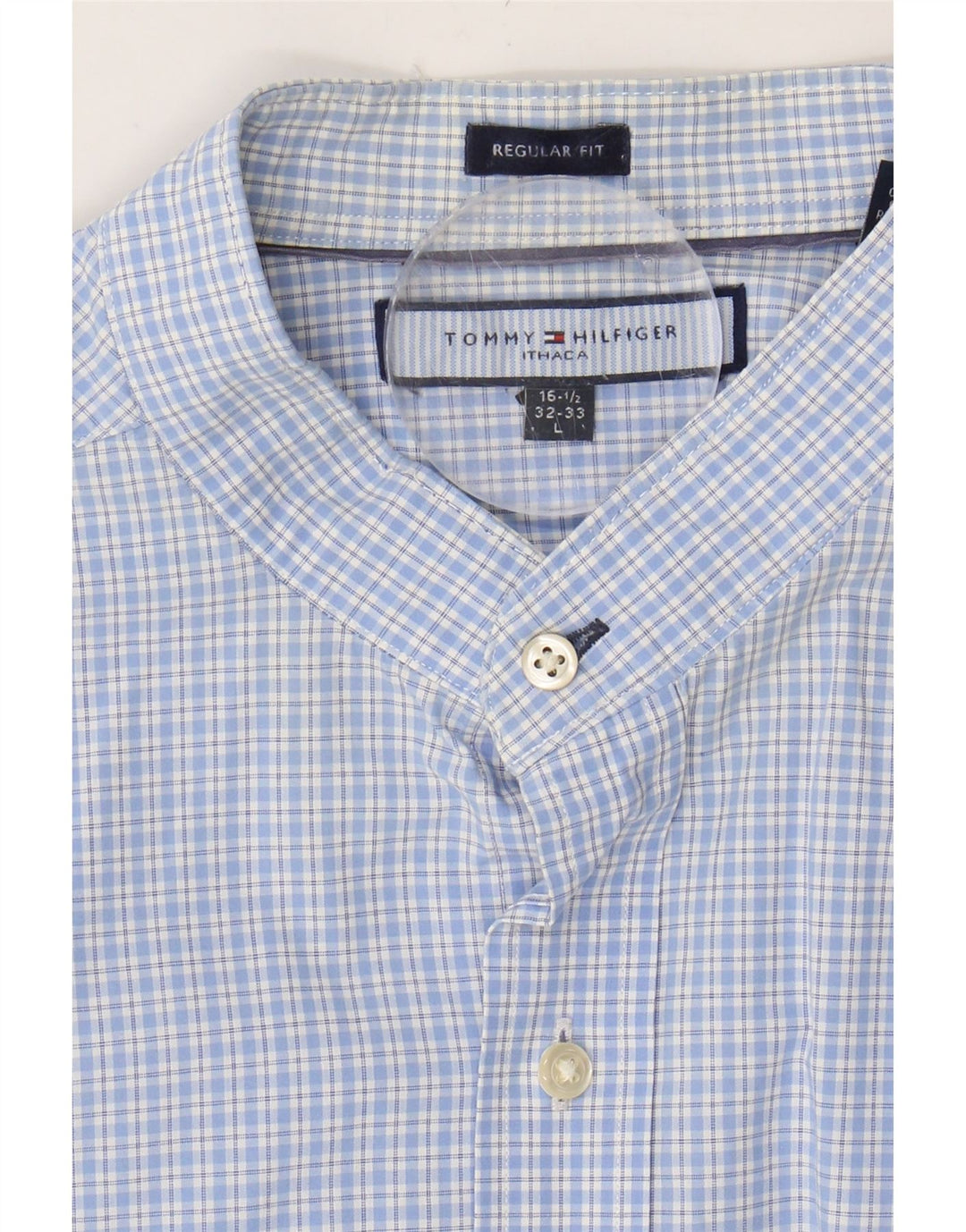 TOMMY HILFIGER Mens Regular Fit Shirt Size 16 1/2 Large Blue Check Cotton Vintage Tommy Hilfiger and Second-Hand Tommy Hilfiger from Messina Hembry 