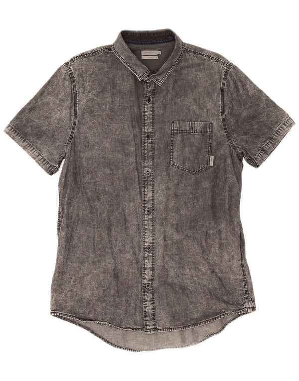 Męska koszula dżinsowa Calvin Klein Jeans z krótkim rękawem Slim Fit XL, szara bawełna