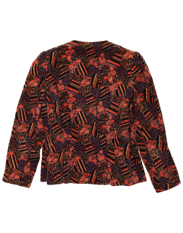 VINTAGE Damska marynarka zapinana na 1 guzik, aksamitna UK 14, średnia czerwona w kwiaty