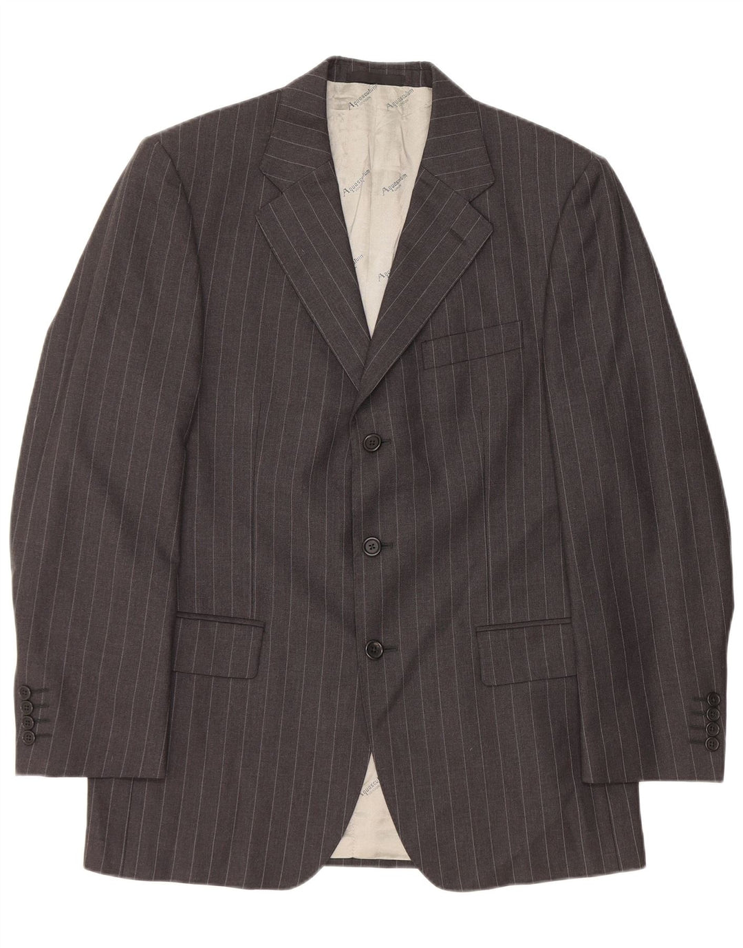 Męska marynarka zapinana na 3 guziki Aquascutum UK 40, duża, szara wełna w prążki