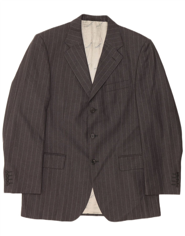Męska marynarka zapinana na 3 guziki Aquascutum UK 40, duża, szara wełna w prążki