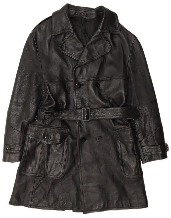 Vintage Mens Double Breasted Leather Coat IT 50 Large Black