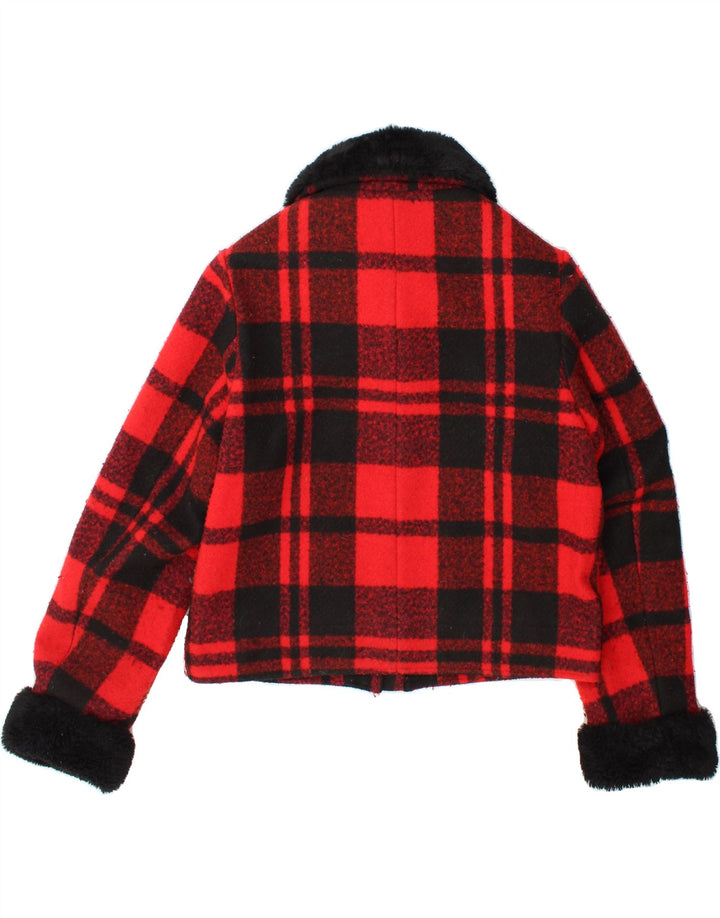 URBAN CLASSICS Womens Fleece Bomber Jacket UK 14 Medium Red Check Vintage Urban Classics and Second-Hand Urban Classics from Messina Hembry 