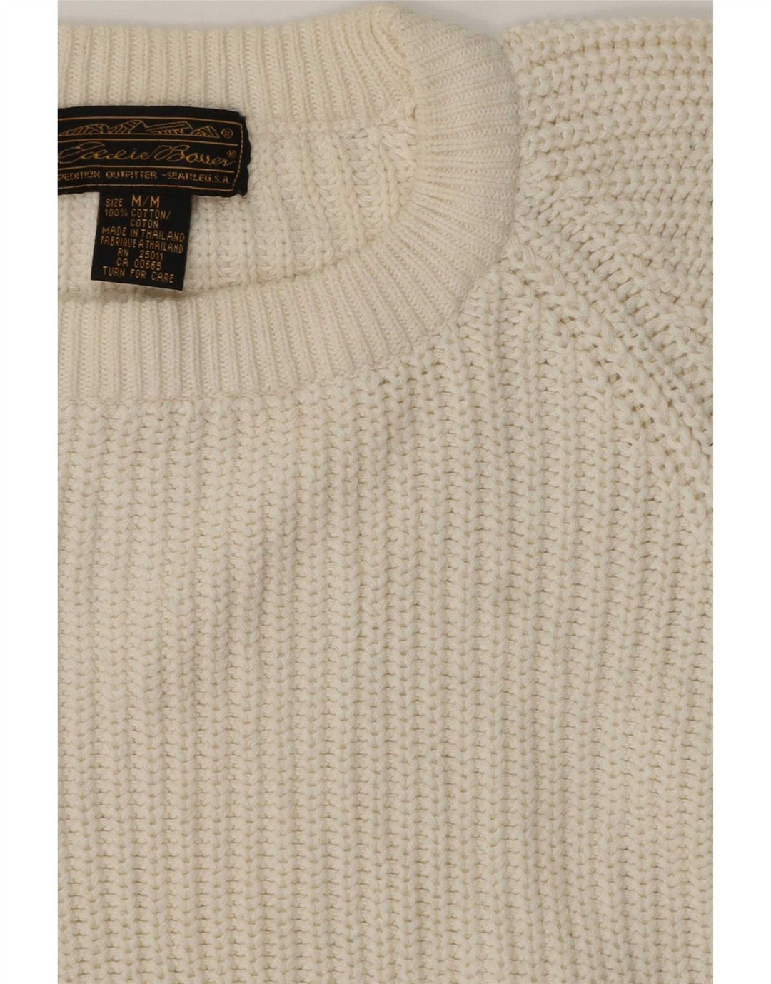 Męski sweter z wycięciem pod szyją Eddie Bauer, średni, złamanej bieli, bawełniany klasyk