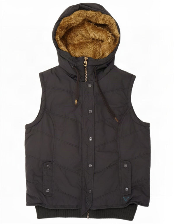 American Eagle Womens Hooded Padded Gilet UK 16 Large Black Polyester