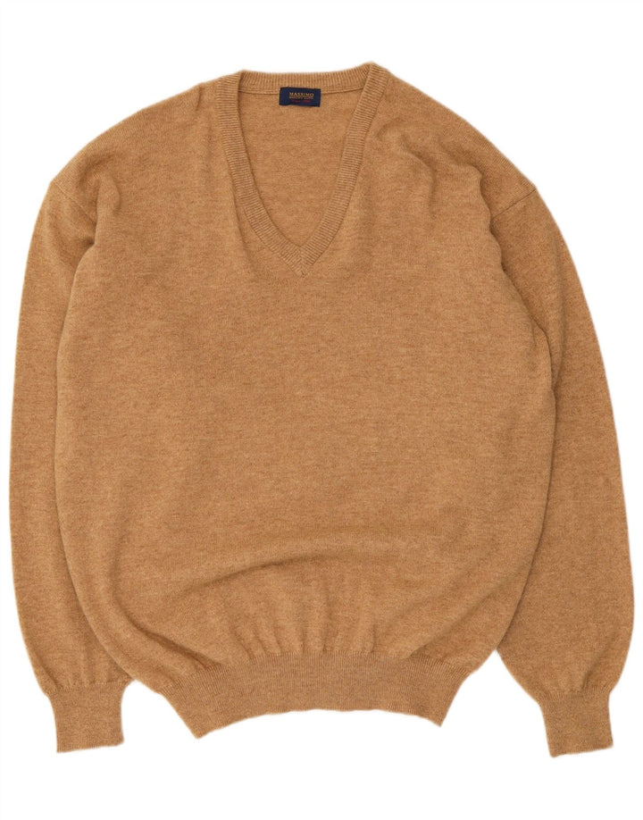 Męski sweter Massimo Dutti z dekoltem w kształcie litery V, XL, beżowa wełna