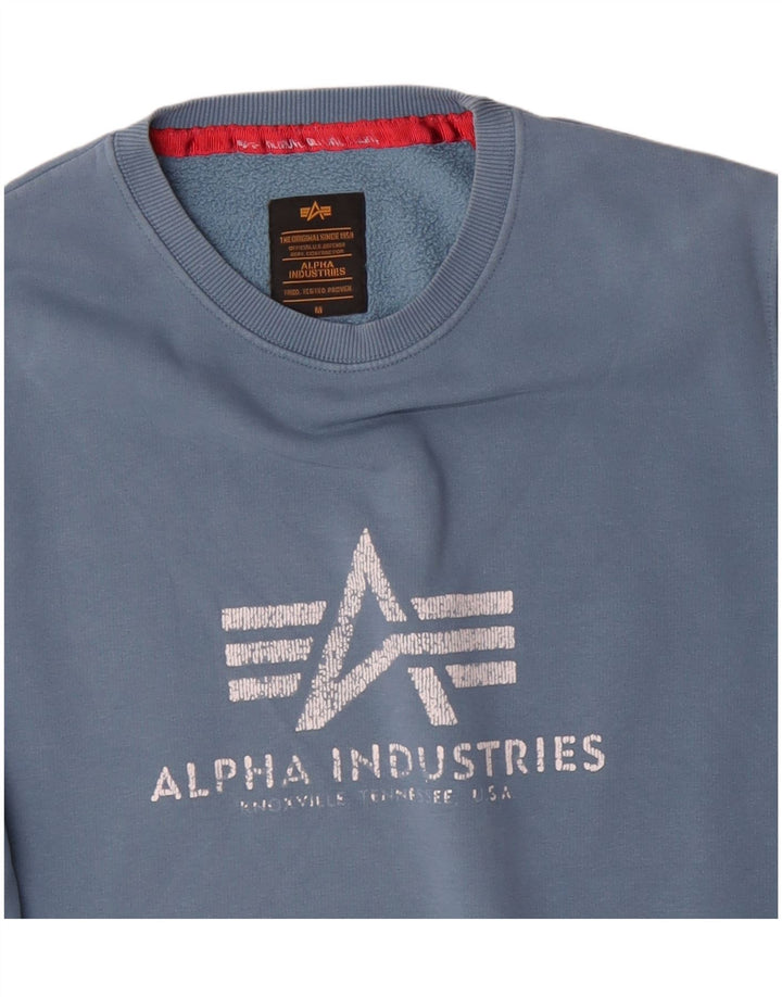 Męska bluza z grafiką Alpha Industries, średnioniebieska, bawełniana