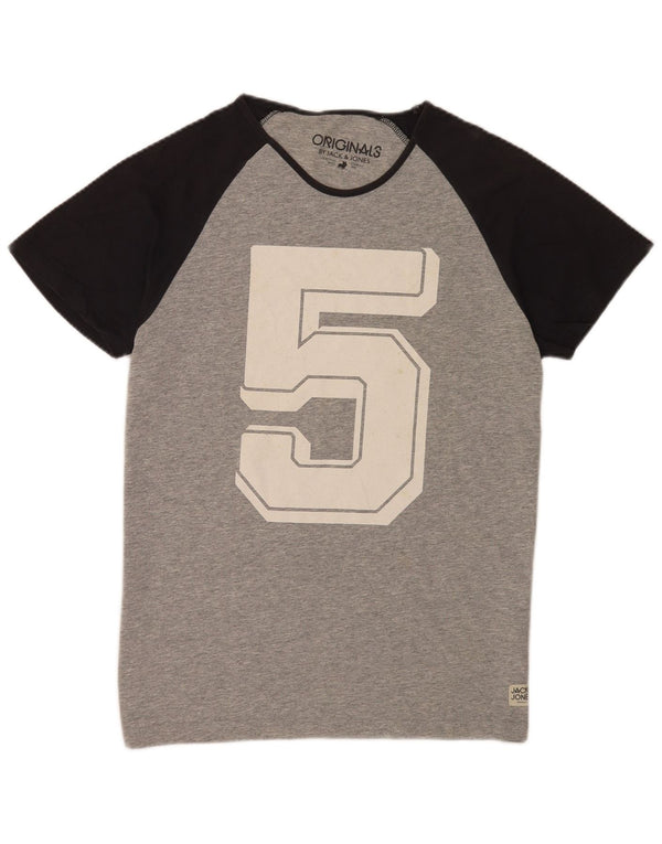 Jack & Jones Mens Graphic T-Shirt Top XL Grey Colourblock Cotton