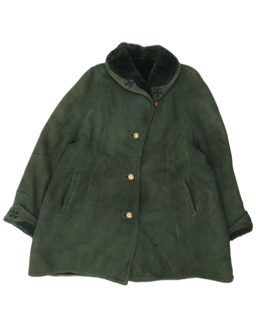 Shearling damski płaszcz oversize IT 44 średni zielony