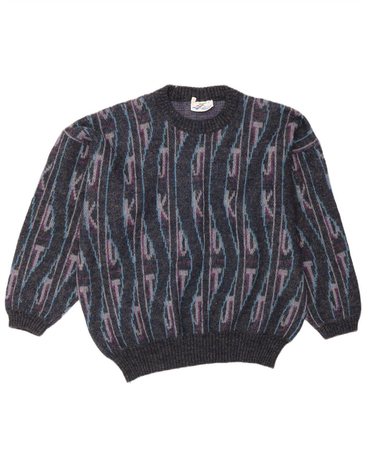 Męski sweter z okrągłym dekoltem w stylu vintage IT 50 Średni wielobarwny geometryczny
