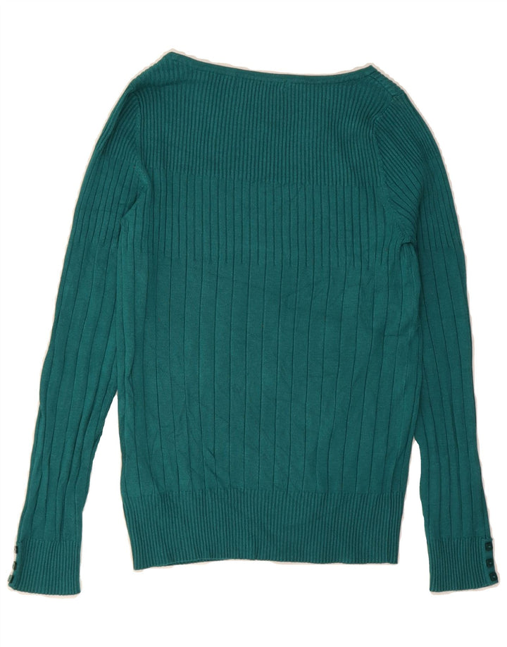 MARKS & SPENCER Womens Boat Neck Jumper Sweater UK 12 Medium Green Viscose Vintage Marks & Spencer and Second-Hand Marks & Spencer from Messina Hembry 