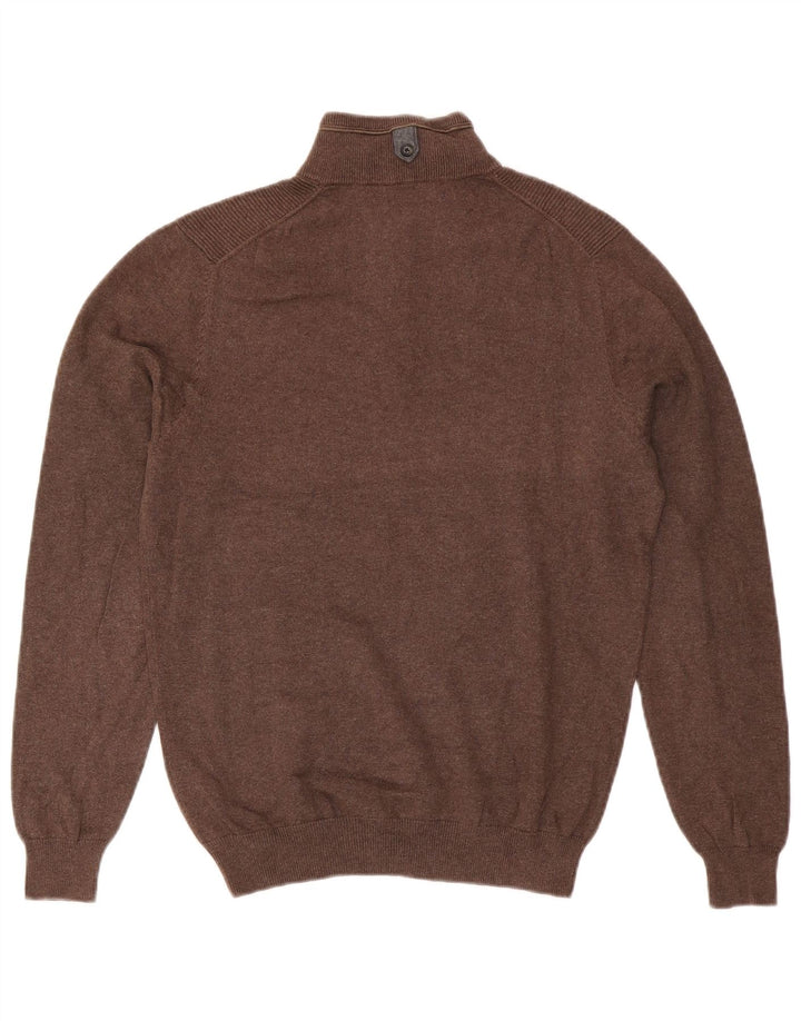 Męski sweter zapinany na zamek Massimo Dutti, mały, brązowy, bawełniany