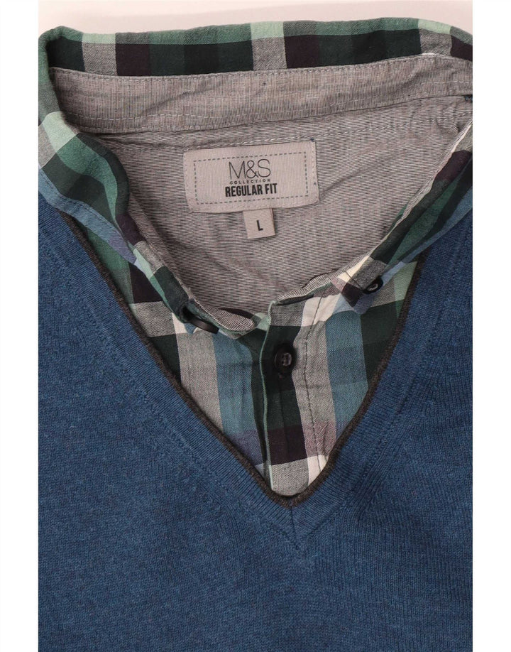 Marks & Spencer Męski sweter polo o regularnym kroju, duży, niebieski