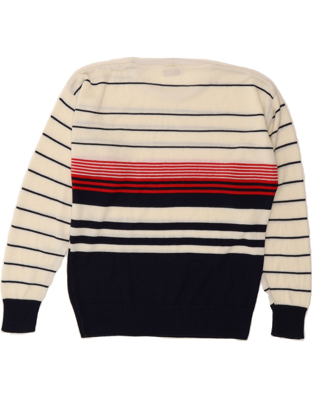 VINTAGE Mens Boat Neck Jumper Sweater Small Off White Striped Vintage Vintage and Second-Hand Vintage from Messina Hembry 