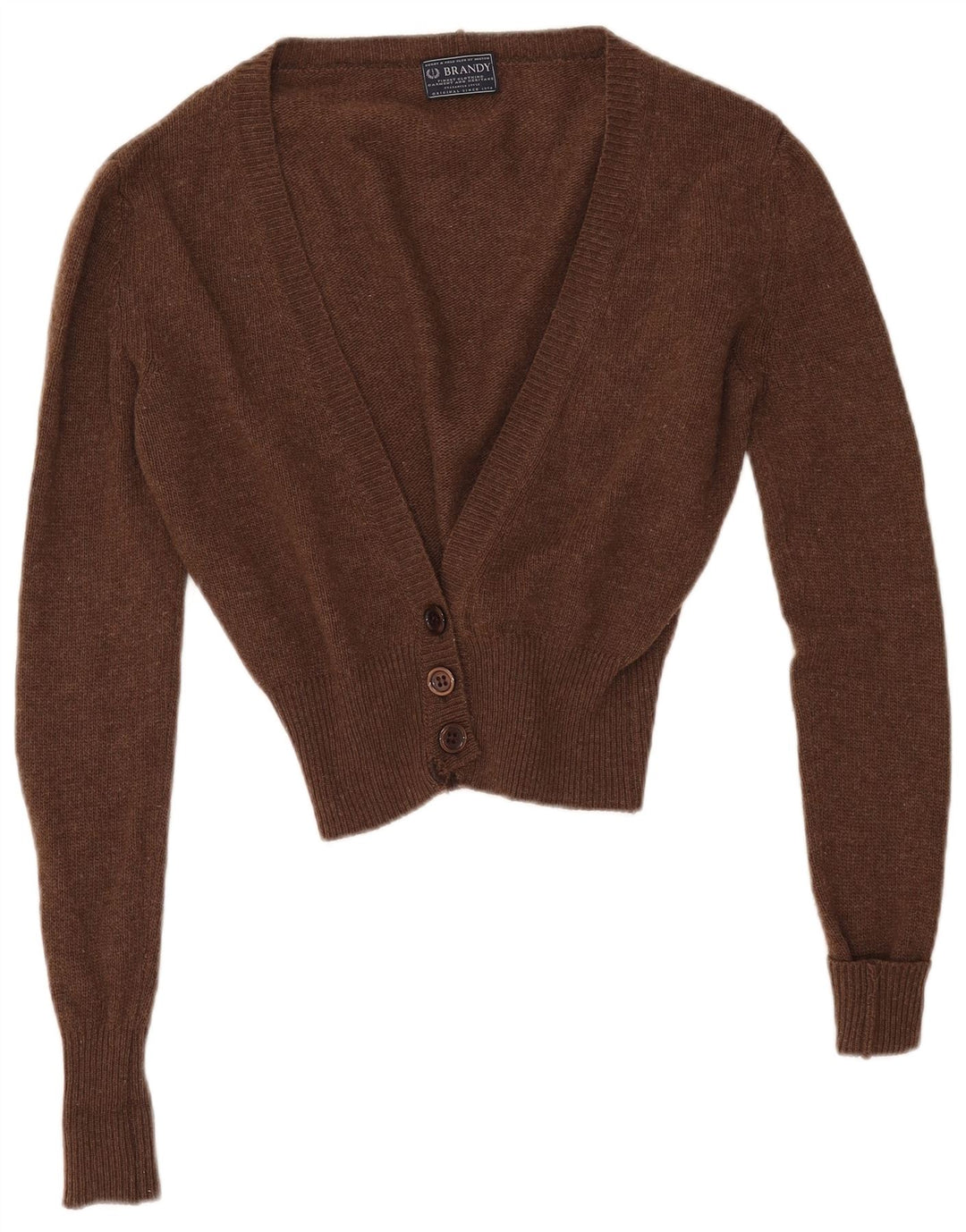 Sweter damski VINTAGE Crop Cardigan UK 14 Średni brąz z owczej wełny