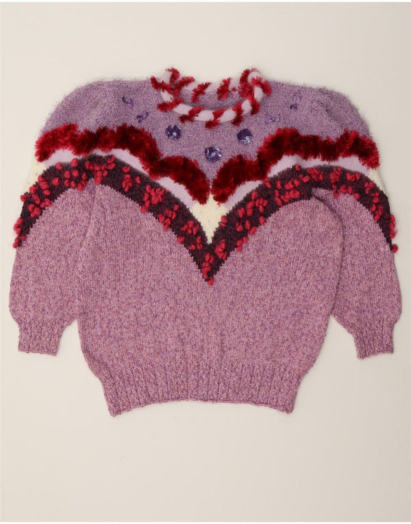 Sweter damski w stylu vintage z okrągłym dekoltem UK 14 Średni fiolet Nowość
