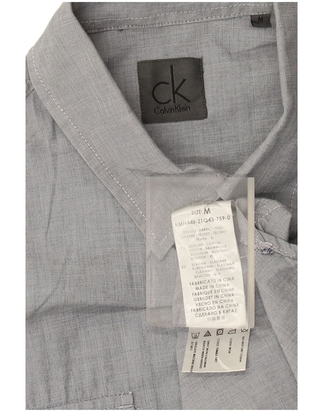 Męska koszula wojskowa Calvin Klein z krótkim rękawem, średnio szara, bawełniana