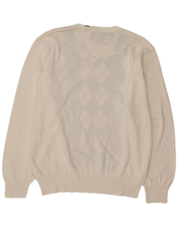 Izod Męski sweter z dekoltem w kształcie litery V, XL, biała tkanina argyle/diamentowa bawełna