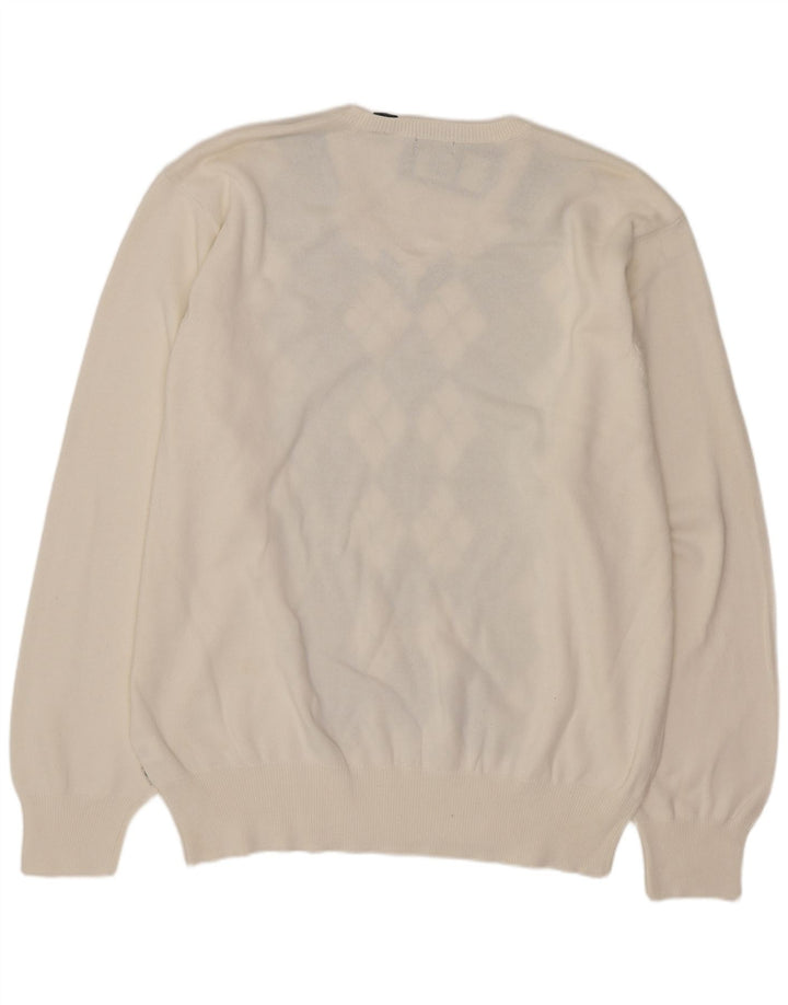 Izod Męski sweter z dekoltem w kształcie litery V, XL, biała tkanina argyle/diamentowa bawełna