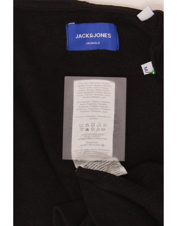 Męski sweter z kapturem i grafiką Jack & Jones, średniej wielkości, czarny, bawełniany