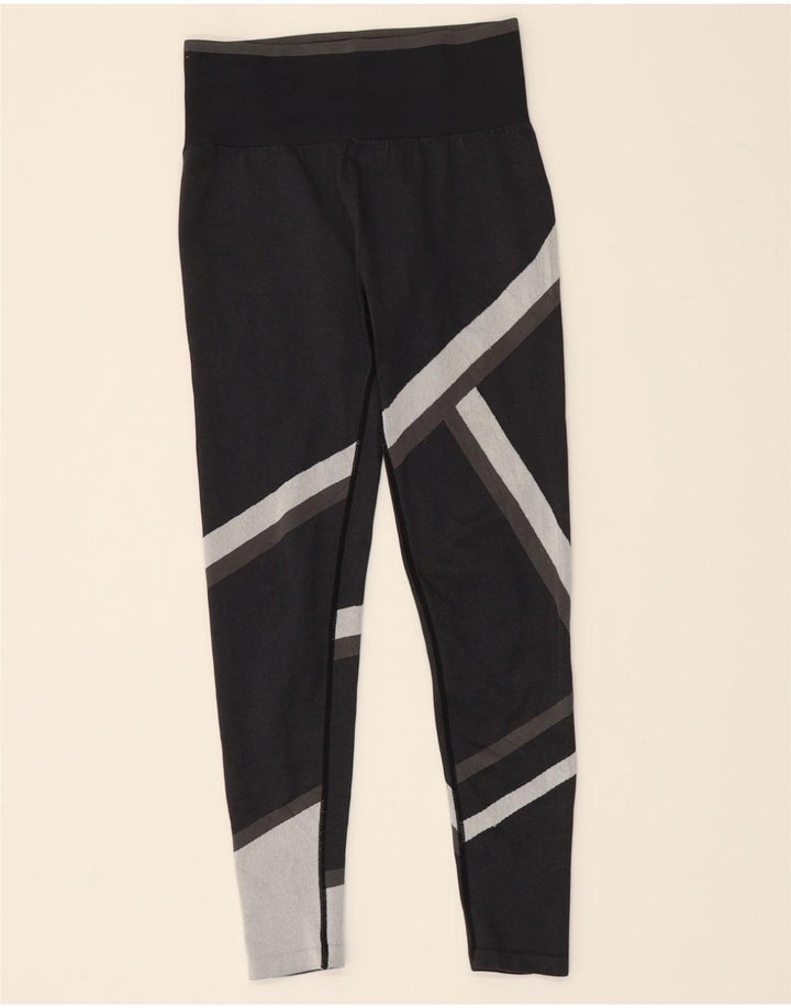 CHAMPION Womens Graphic Leggings UK 10 Small Black Colourblock Polyamide Vintage Champion and Second-Hand Champion from Messina Hembry 