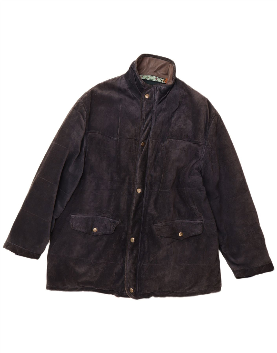 Vintage męski zamszowy płaszcz wiatrówka IT 52 XL granatowa skóra