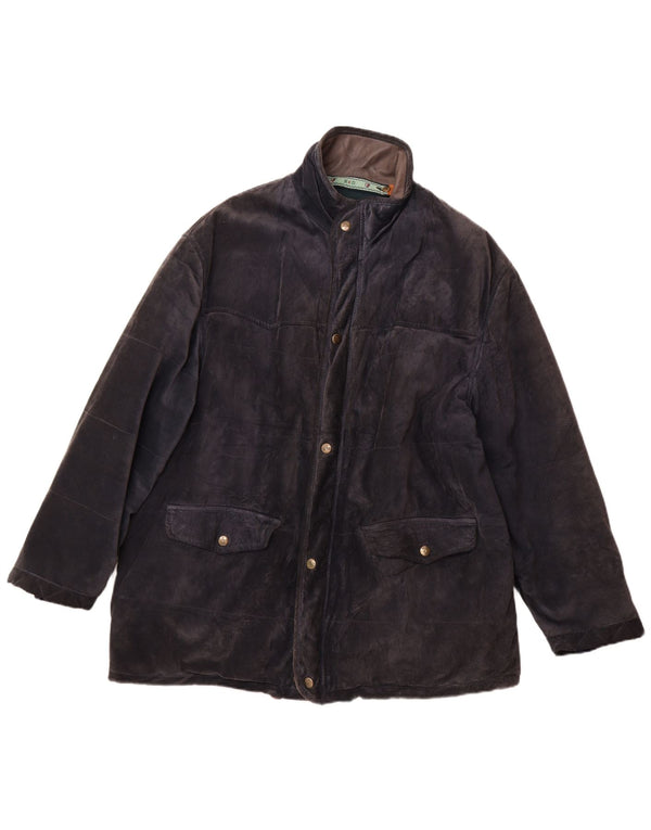 Vintage Mens Suede Windbreaker Coat IT 52 XL Navy Blue Leather