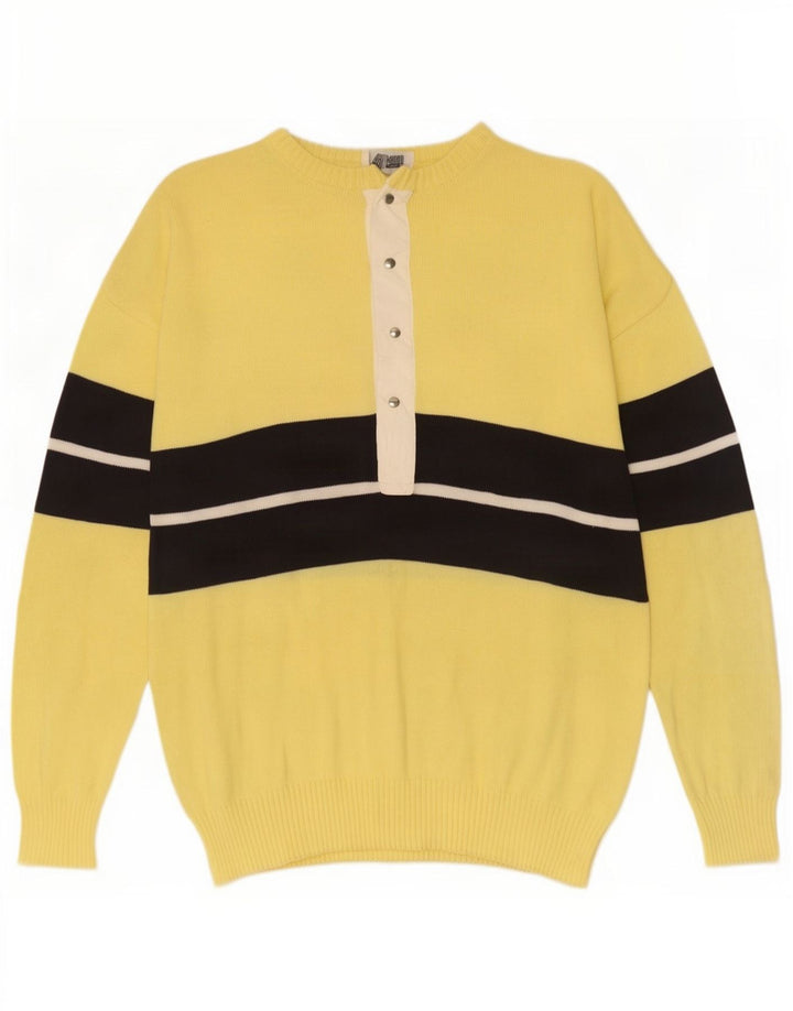 Vintage męski sweter zapinany na guziki, średniożółty, bawełniany blok kolorów