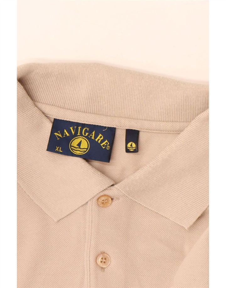 Męska koszulka polo z długim rękawem NAVIGARE XL, beżowa, bawełniana