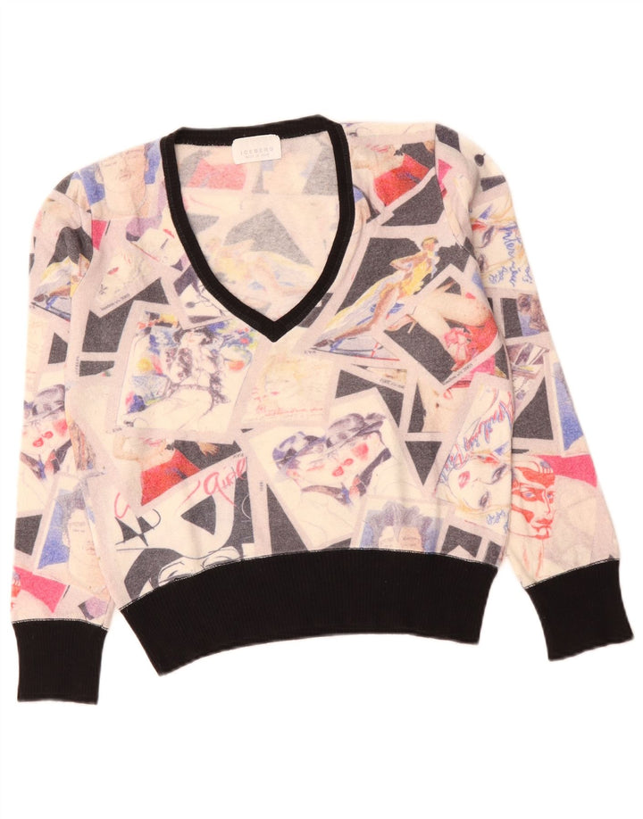 Damski sweter Iceberg z dekoltem w kształcie litery V, IT 46, duży, w kolorze złamanej bieli