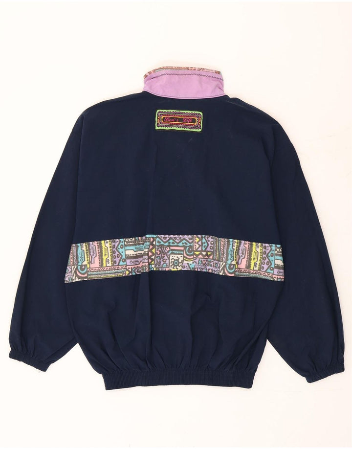 Vintage damski pełny dres UK 10 mały granatowy geometryczny poliamid