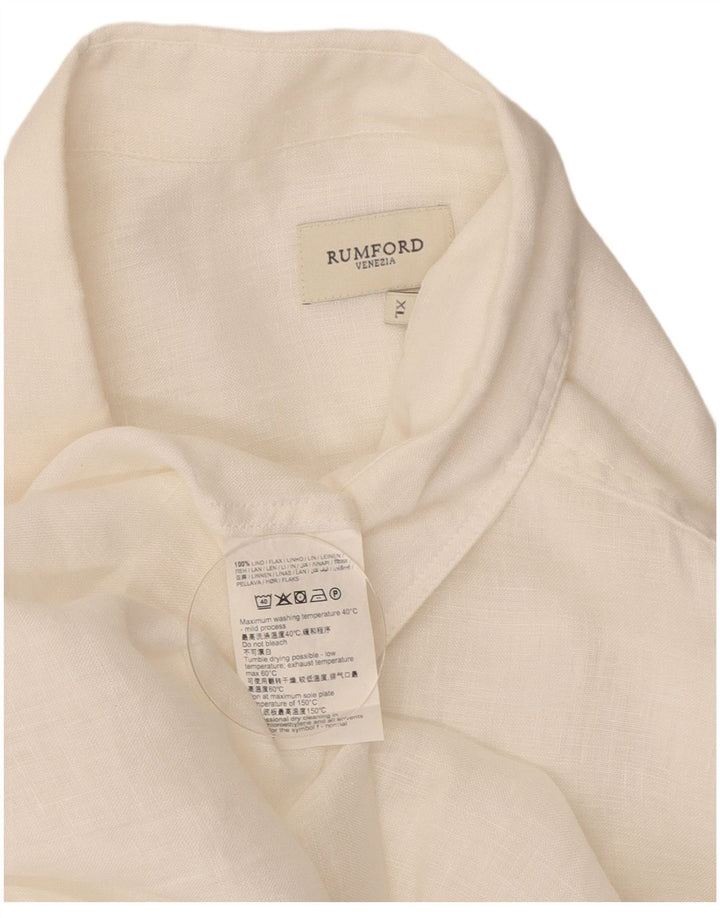Vintage męska koszula z krótkim rękawem XL, biała lniana