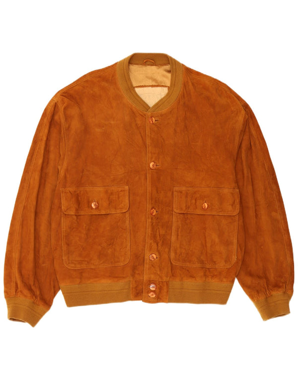 Vintage męska zamszowa kurtka bomber IT 52 duża brązowa skóra