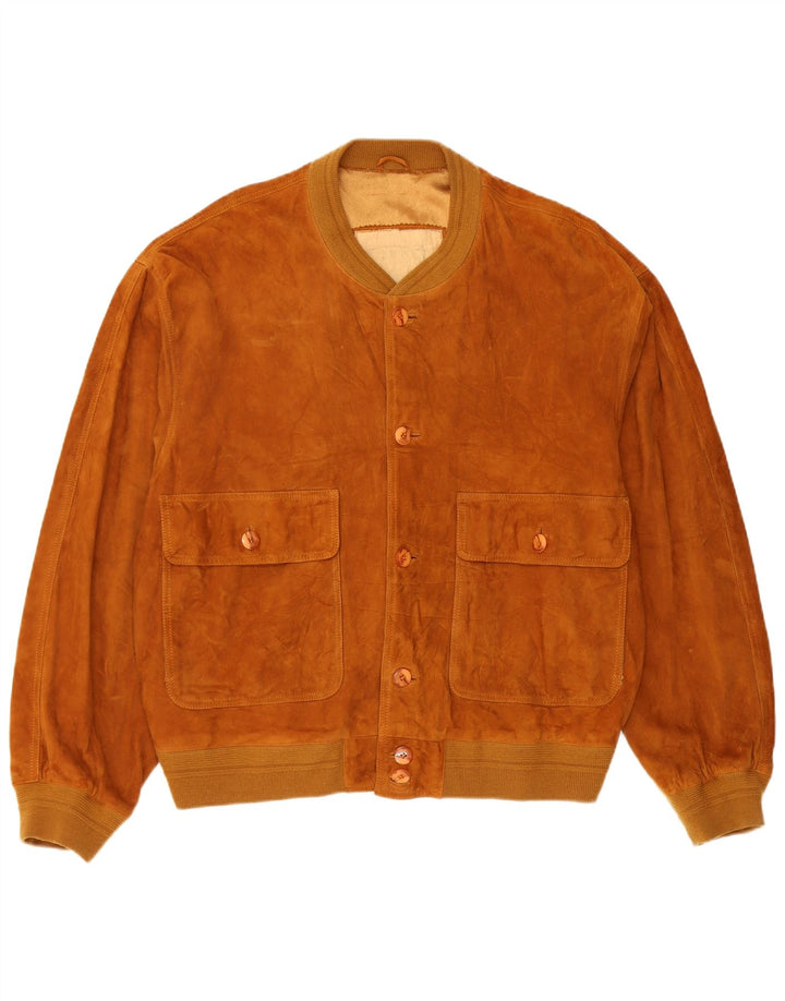 Vintage męska zamszowa kurtka bomber IT 52 duża brązowa skóra