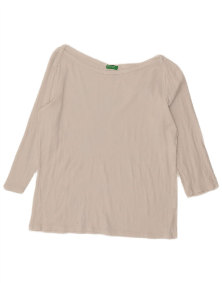 Top damski Benetton z rękawem 3/4, UK 14, duży, biały, bawełniany