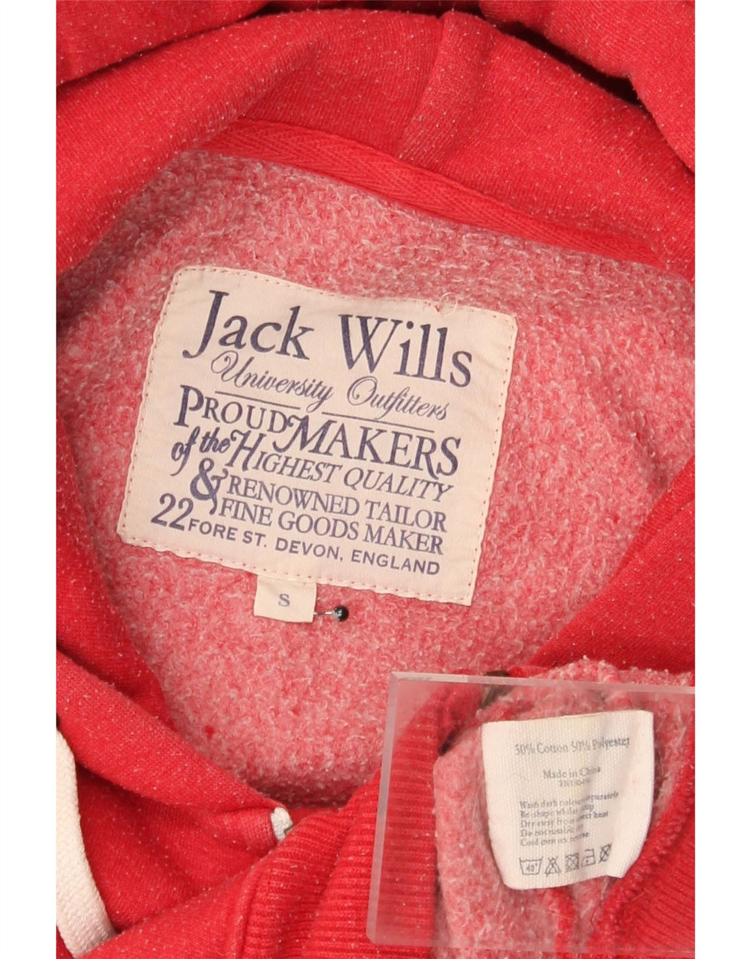 Męski sweter z kapturem i zamkiem błyskawicznym Jack Wills, mały, czerwony, bawełniany