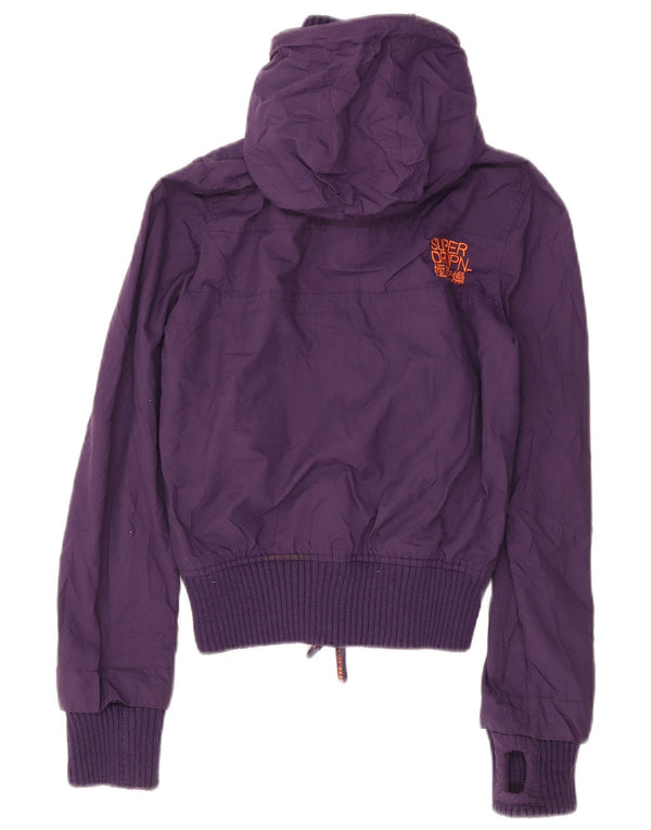 Superdry Womens Crop Hooded Rain Jacket UK 6 XS Purple Nylon