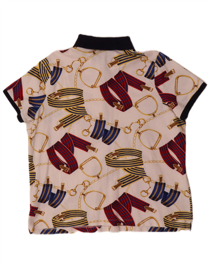 Damska koszulka polo Ralph Lauren Riding Abstract Pattern, 2XL, biała bawełna