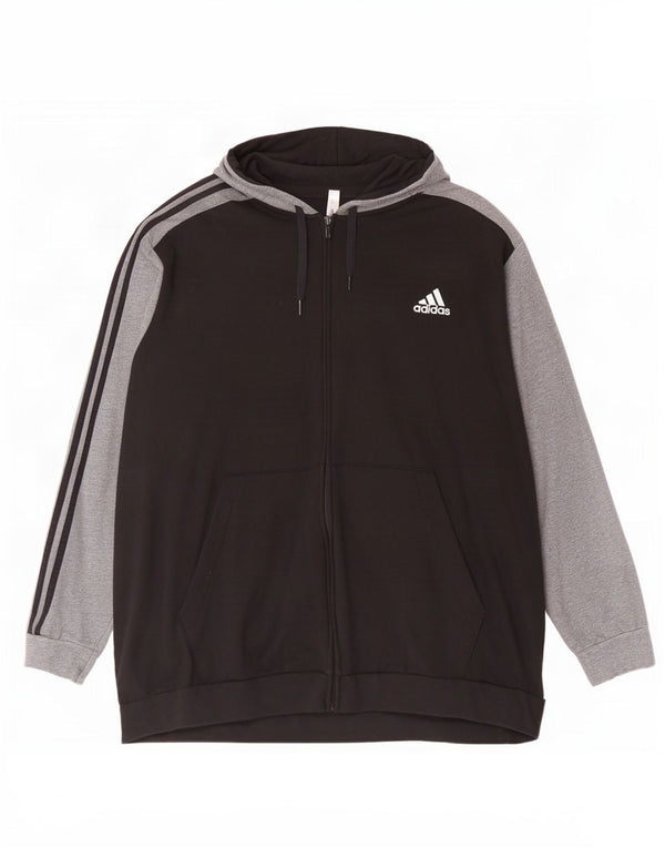 Adidas Męski sweter z kapturem i zamkiem błyskawicznym 4XL Czarna bawełna z blokami kolorów