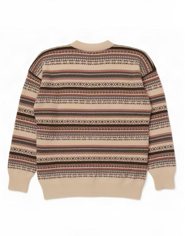 Vintage Mens Crew Neck Jumper Sweater Large Off White Fair Isle