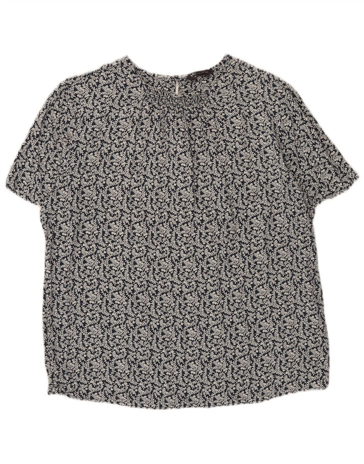 MARKS & SPENCER Womens Blouse Top UK 10 Small  Navy Blue Floral Viscose