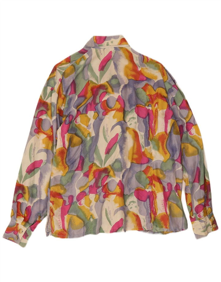Damska bluzka koszulowa Egoiste z abstrakcyjnym wzorem UK 14, duża, wielobarwna, jedwabna