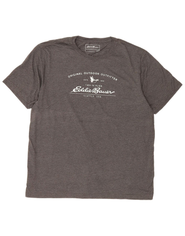 Męski T-shirt z grafiką Eddie Bauer, duży, szary, bawełniany