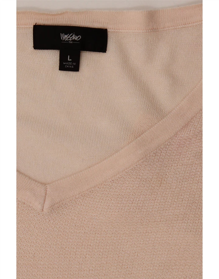 MOSSIMO Womens Oversized V-Neck Jumper Sweater UK 16 Large Pink Nylon Vintage Mossimo and Second-Hand Mossimo from Messina Hembry 