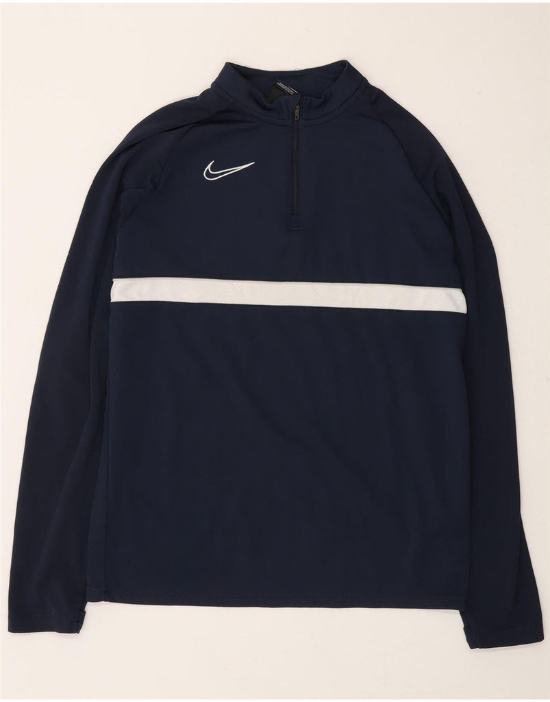 NIKE Boys Dri Fit Zip Neck Pullover Tracksuit Top 13-14 Years XL Navy Blue Vintage Nike and Second-Hand Nike from Messina Hembry 